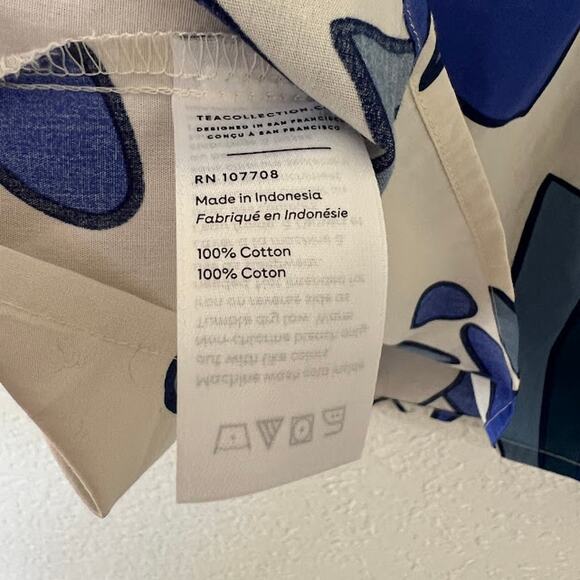 NEW! Tea Collection Kids Girls Boho Woven Top 7 Blue White Geometric Print $45 - Picture 8 of 9